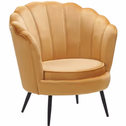 Fauteuil coquillage glamour et rétro tapissé en velours jaune. Un choix parfait pour tous ceux et celles qui cherchent à appo ...