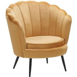 Fauteuil Design Fleur Tapissé en Velours Jaune sur Pieds Obliques en Métal Noir Idéal pour Salon au Style Rétro Glamour et Vintage Beliani
