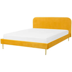 Beliani - Lit Double 160 x 200 cm Tapissé en Velours Jaune avec Pieds Dorés et Sommier à Lattes Inclus Idéal pour Chambre au Design Glamour et Rétro