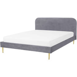 Beliani - Lit Double 140 x 200 cm Tapissé en Velours Gris avec Pieds Dorés et Sommier à Lattes Inclus Idéal pour Chambre au Design Glamour et Rétro