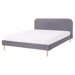 Lit double en velours gris - BELIANI - FLAYAT - Bois massif - 160 x 200 cm