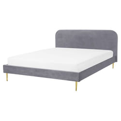 Lit double en velours gris - BELIANI - FLAYAT - Bois massif - 160 x 200 cm