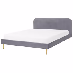 Lit double en velours gris 180 x 200 cm FLAYAT