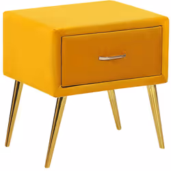 Table de chevet tapissée en velours jaune avec tiroir et pieds dorés. Rehaussez le look de votre chambre avec cette table de  ...
