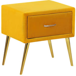 Table de Chevet Tapissé en Velours Jaune avec Tiroir et Pieds Obliques en Métal Doré Idéale pour Chambre Minimaliste et Glamour Beliani