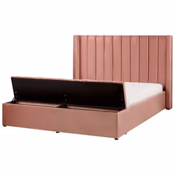 Lit double en velours rose avec banc coffre 160 x 200 cm NOYERS