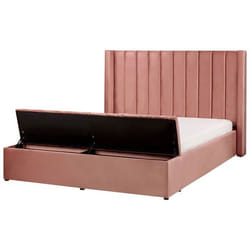 Lit double en velours rose avec banc coffre 160 x 200 cm NOYERS
