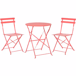 Ensemble de terrasse ou jardin table et 2 chaises pliantes rouges. Ensemble de jardin en acier traité de haute qualité compre ...