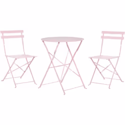Ensemble de terrasse ou jardin table et 2 chaises pliantes roses. Ensemble de jardin en acier traité de haute qualité compren ...