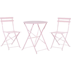 Salon de Jardin Bistrot Table et 2 Chaises Pliables en Acier Rose Pastel Fiori