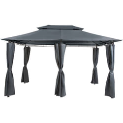 Tonnelle Pavillon de Jardin Gris Foncé avec Rideaux Pratiques et Structure en Acier Espace d'Ombre et Look Elégant pour Extérieur Moderne Beliani