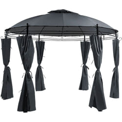Tonnelle Pavillon de Jardin Rond Gris Foncé avec Rideaux Pratiques et Structure en Acier Look Elégant pour Extérieur Moderne Beliani