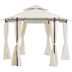 Tonnelle Pavillon de Jardin Hexagonal Beige avec Rideaux Pratiques et Structure en Acier Look Elégant pour Extérieur Moderne Beliani