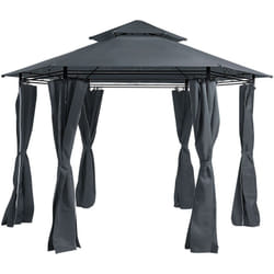 Tonnelle Pavillon de Jardin Hexagonal Gris Foncé avec Rideaux Pratiques et Structure en Acier Look Elégant pour Extérieur Moderne Beliani
