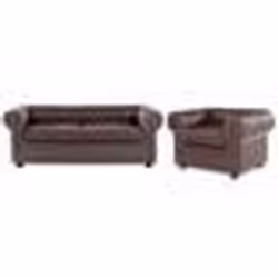 Ensemble canapé et fauteuil en cuir marron 4 places CHESTERFIELD