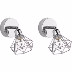 Lot de 2 appliques murales orientables avec abat-jour cage diamant. Ces 2 appliques murales de couleur argentée en forme de d ...
