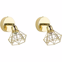 Lot de 2 appliques murales orientables avec abat-jour cage diamant. Ces 2 appliques murales de couleur dorée en forme de diam ...