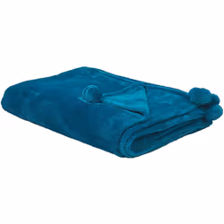 Plaid douillet bleu turquoise à pompons décoratifs. Ce joli plaid à pompons bleu turquoise est un jeté de lit parfait pour le ...