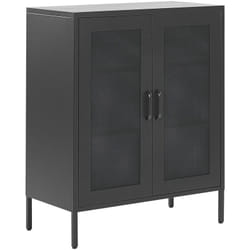 Beliani - Buffet Moderne Industriel en Acier Noir avec 2 Portes transparentes et 3 Étagères