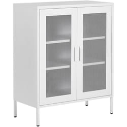 Buffet Moderne Industriel en Acier Blanc avec 2 Portes transparentes et 3 Étagères Beliani