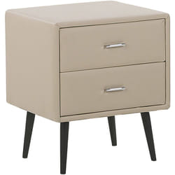 Table de Chevet en Simili-cuir Beige avec Pieds Métalliques Noirs et 2 Tiroirs Pratiques Idéale pour Chambre Vintage Rétro et Scandinave Beliani