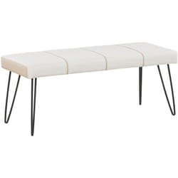 Beliani - Banquette Design Bout de Lit en Cuir pu Blanc avec Pieds Métalliques Noirs Parfait pour Chambre Minimaliste et Scandinave