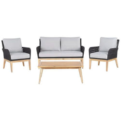 Salon de jardin 4 places en bois coussins gris MERANO II
