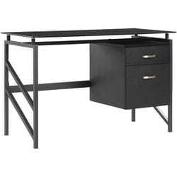 Beliani - Bureau Plateau Verre 117 x 57 cm avec Structure en Métal Noir et Tirroirs de Rangement au Design Industriel pour Intérieur Moderne
