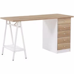 Bureau scandinave effet bois clair et blanc avec 5 tiroirs pratiques. Avec la combinaison de couleurs harmonieuse, ce bureau  ...