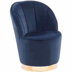 Fauteuil circulaire en velours bleu au style glamour. Ce fauteuil club est une pièce d'appoint parfaite pour le salon et la c ...