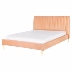 Lit double en velours rose pêche 160 x 200 cm MARVILLE