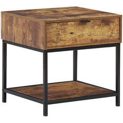 Table d'Appoint Bout de Canapé Effet Bois Foncé avec Pieds Noirs et Tiroir Pratique pour Salon au Style Moderne Scandinave et Minimaliste Beliani