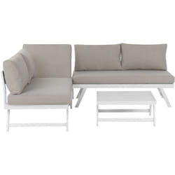 Salon de Terrasse ou Jardin Canapé Modulable et Table Basse Assortie en Aluminium Blanc avec Coussins Taupe Siège Relevable et Design Moderne Beliani