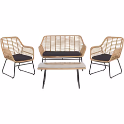 Salon de jardin - canapé 2 fauteuils et table basse en polyrotin et acier. Profitez davantage de votre espace extérieur en y  ...
