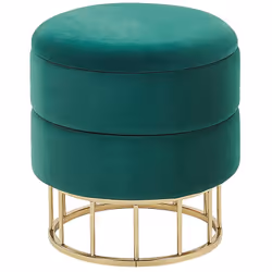 Pouf coffre de rangement en velours vert foncé avec support en acier doré. Enrichissez votre intérieur avec ce superbe pouf r ...