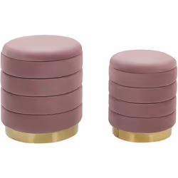 2 poufs coffres de rangement en velours rose avec bases dorées. Transformez votre salon en un espace glamour avec cet ensembl ...