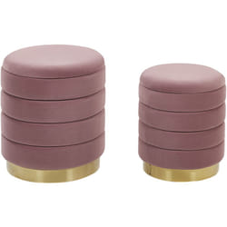 Lot 2 Poufs Coffres de Rangement en Velours Rose et Base en Acier Doré Idéals pour Chambre ou Salon au Design Glamour et Chic Beliani