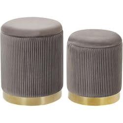 Beliani - Lot 2 Poufs Coffres de Rangement en Velours Gris avec Base en Acier Doré Parfaits pour Chambre ou Salon au Design Glamour et Chic