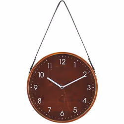 Horloge à suspendre marron effet bois avec sangle. Ajoutez une touche rétro à votre environnement avec cette extraordinaire h ...