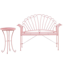 Beliani - Ensemble de Jardin ou Terrasse Banc et Table d'Appoint Assortie en Métal Rose Idéal pour Extérieurs Romantiques et Provançales