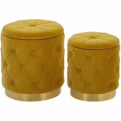 2 poufs coffres de rangement en velours jaune moutarde capitonné. Ajoutez une touche rétro et vintage à votre intérieur avec  ...