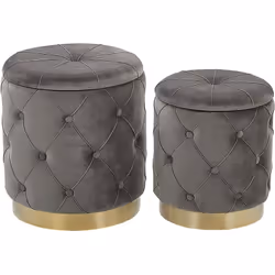 2 poufs coffres de rangement en velours gris capitonné. Ajoutez une touche rétro et vintage à votre intérieur avec cet ensemb ...