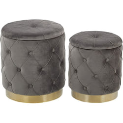 Lot 2 Poufs Coffres de Rangement en Velours Gris Capitonné et Base en Acier Doré pour Chambre ou Salon au Design Glamour et Vintage Beliani