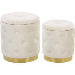 Lot 2 Poufs Coffres de Rangement en Velours Blanc Capitonné et Base en Acier Doré pour Chambre ou Salon au Design Glamour et Vintage Beliani