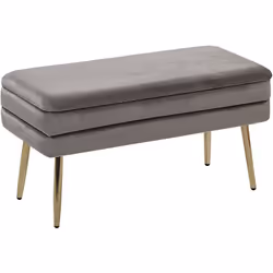 Banquette. Rafraîchissez votre espace de vie avec ce banc de rangement. Son revêtement en velours de couleur gris clair lui p ...