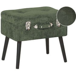Petit Tabouret Moderne et Glamour en Velours Côtelé Vert Foncé avec Rangement en Forme de Valise Design Tendance et Style Rétro Beliani