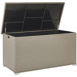 Coffre de Rangement Extérieur 155 x 75 cm en Rotin Beige Taupe Idéal pour Stockage d'Accessoires de Jardin et Coussins Durable et Décoratif Beliani