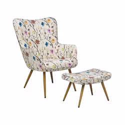 Fauteuil - BELIANI - VEJLE - Tissu polyester - Bois dhévéa - Multicolore