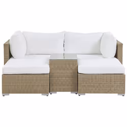 Salon de jardin 2 places en rotin marron coussins blanc cassé NOTO