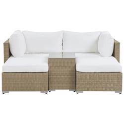 Salon de jardin 2 places en rotin marron coussins blanc cassé NOTO